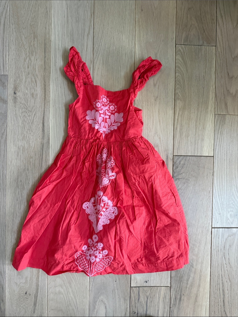 Mini Boden Coral Red Embroidered Sundress